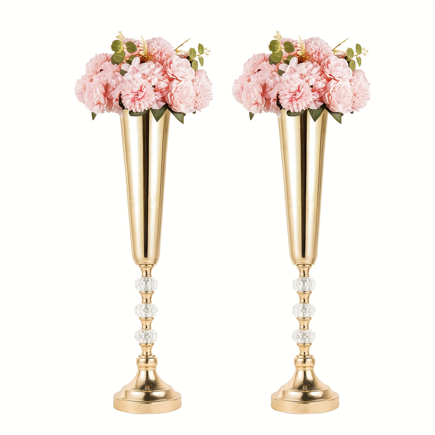 TEMU Tabletop Metal Vase Set Of 2, Decorative Golden Vases For Centerpieces, Trumpet Vases For Flowers, Tall Table Flower Arrangements For Anniversary Birthday Party Wedding Home Decor