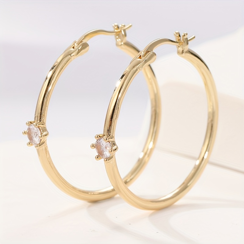 TEMU 1 Pair Of Simple And Stylish Synthetic Zirconia Fine Circle Earrings, Exquisite Handmade Copper Jewelry For Women, Jewelry Gifts For