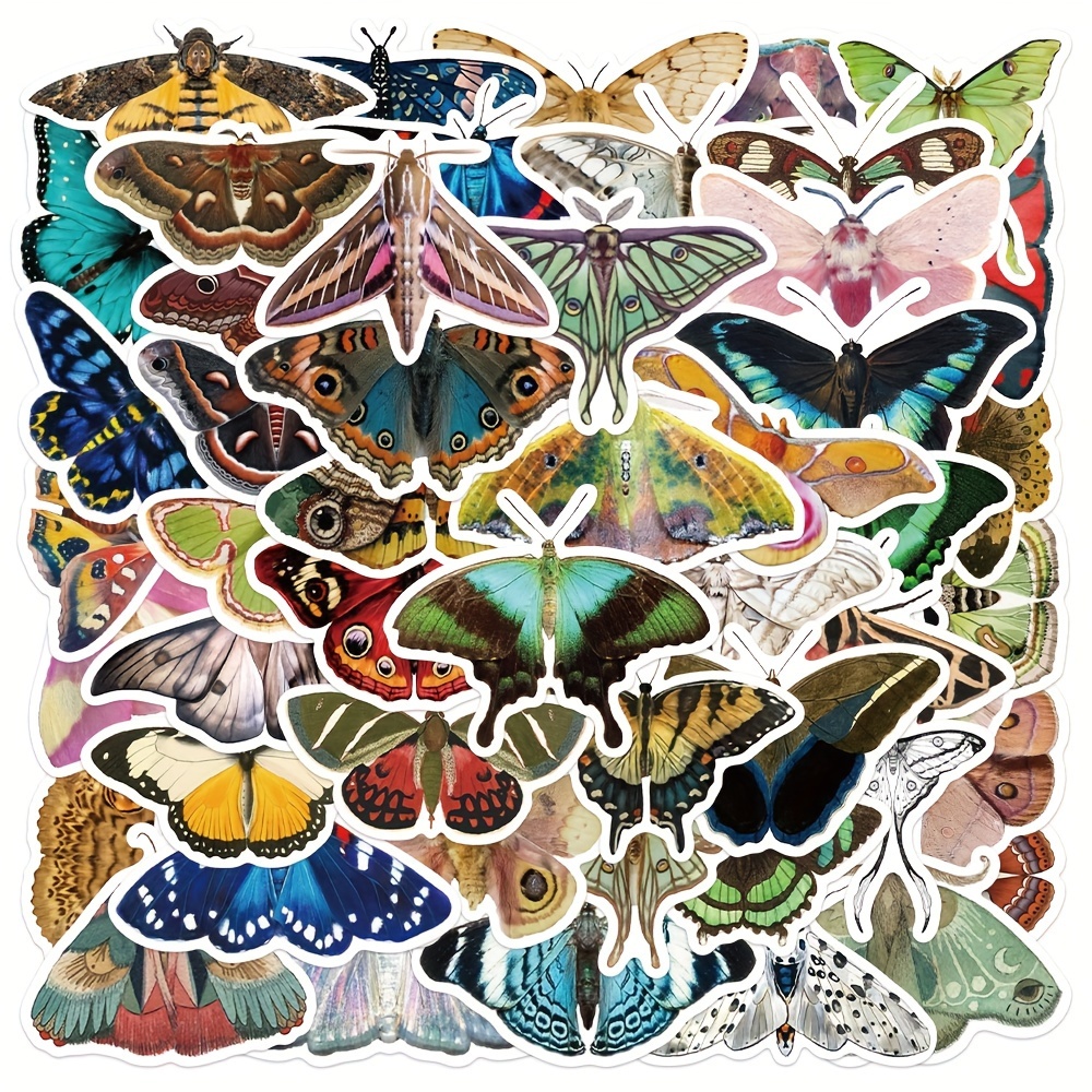 50pcs Vintage Moth Aesthetic Stickers Guitar Laptop Decorative Decals