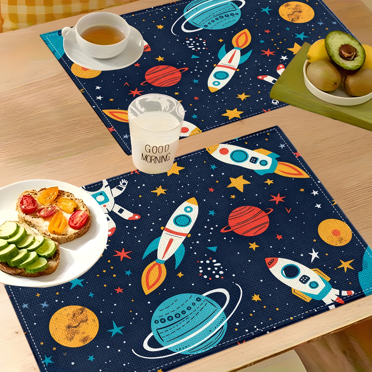TEMU 1pc Astronaut Rocket Exploration Themed Square Placemat, Washable Table Mat, Suitable For Kitchen, Dining Room, And , Ideal Table Decoration Mat