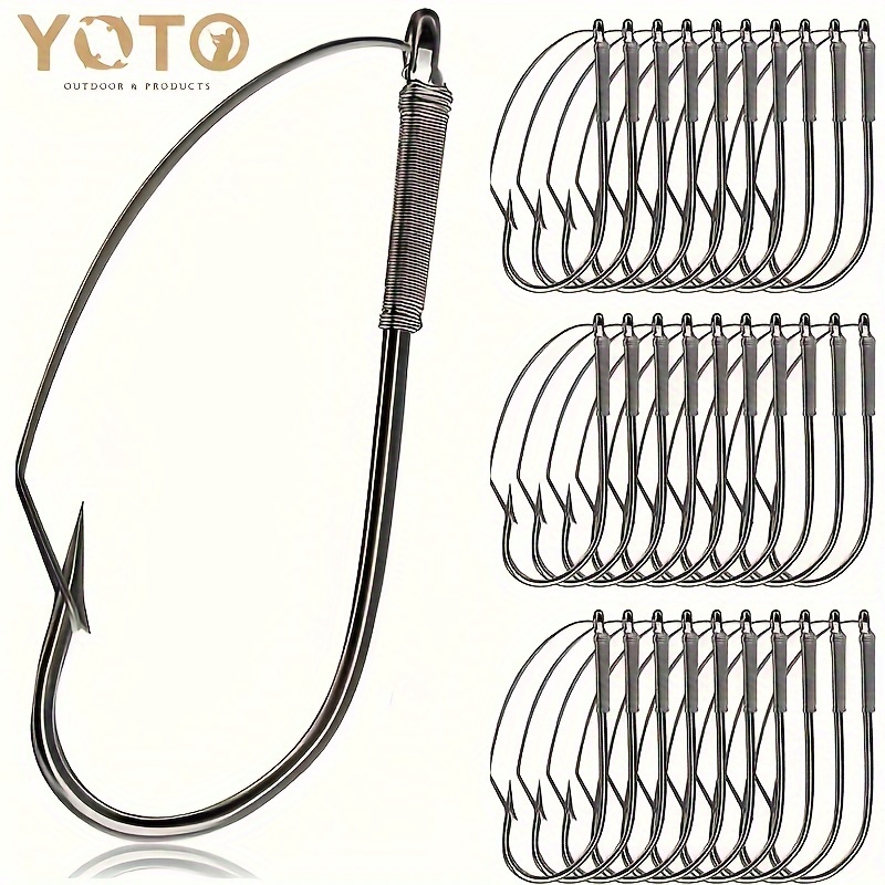 

180pcs Weedless Fishing Hooks, 1/0 2/0 3/0 Carbon Steel Worm Hook - Perfect Fishing Accessory