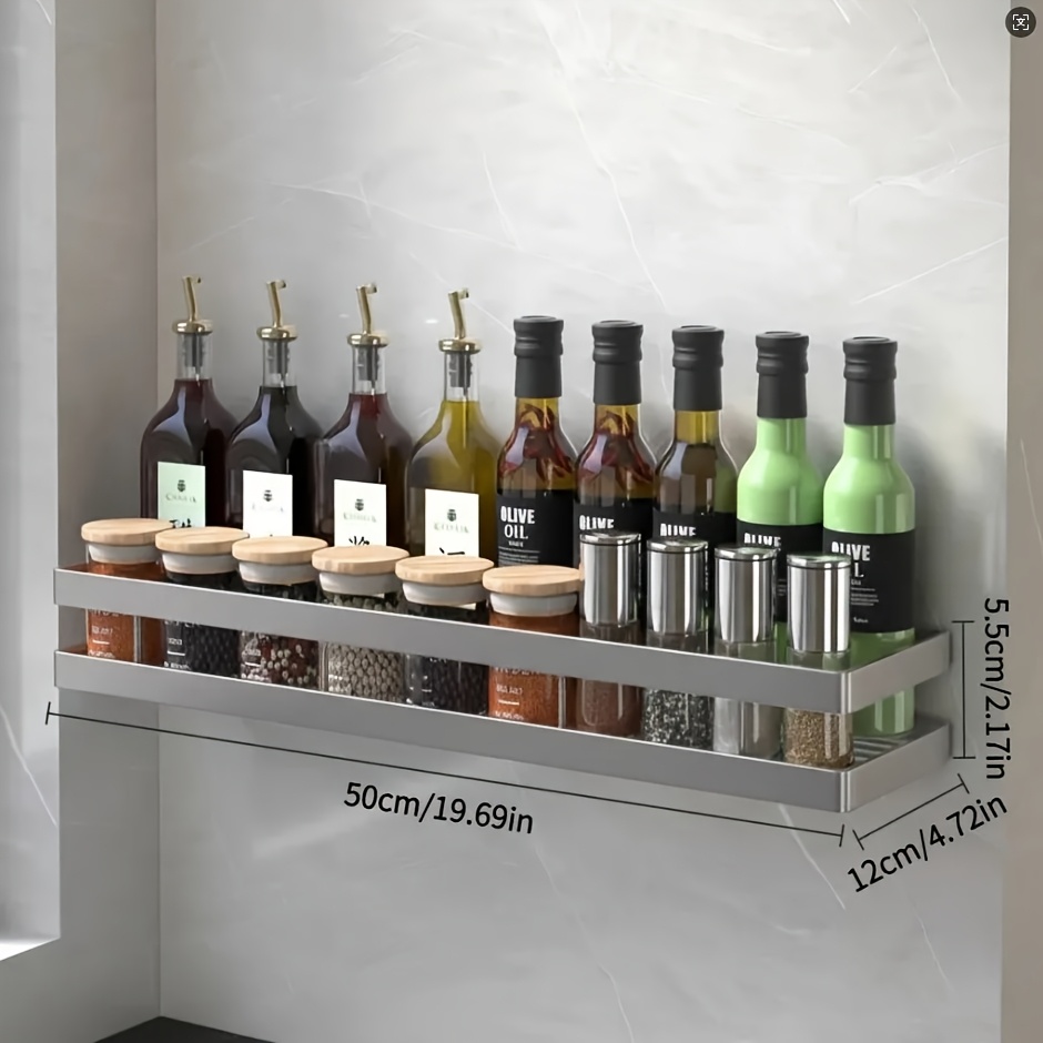 Image of Carbon Steel Bathroom Shelf & Kitchen Spice Rack, No-drill Large Capacity Wall Mounted Storage, Rustproof Shower Caddy & Seasoning Organizer, Space- Floating Shelves, Utility Racks