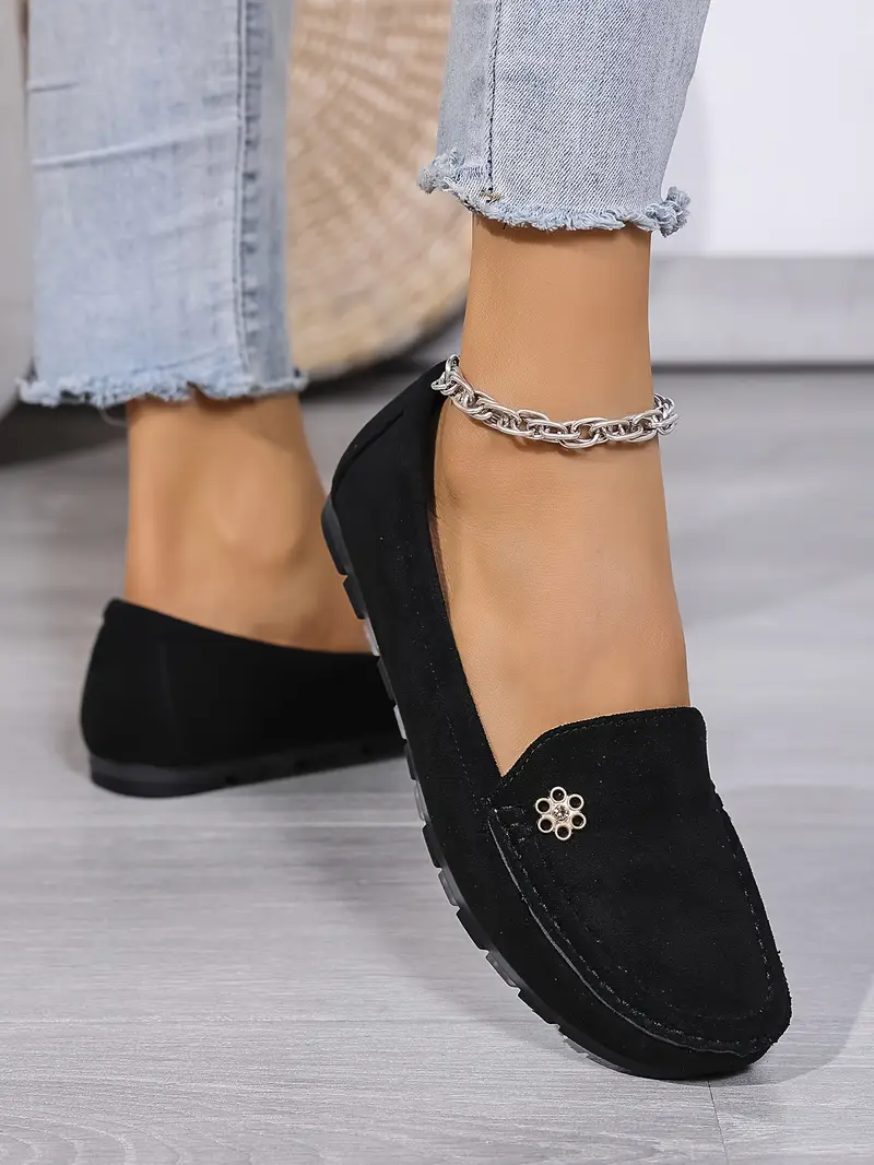 womens plus size flannel slip on loafers comfortable metal decor soft fabric footwear ankle strap plain toe design hand washable fashion loafers flannel slipon shoes comfortable footwear details 14