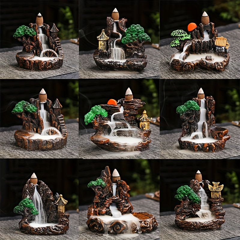 

Resin Waterfall Incense Burner: Zen Mountain Landscape Home Decor