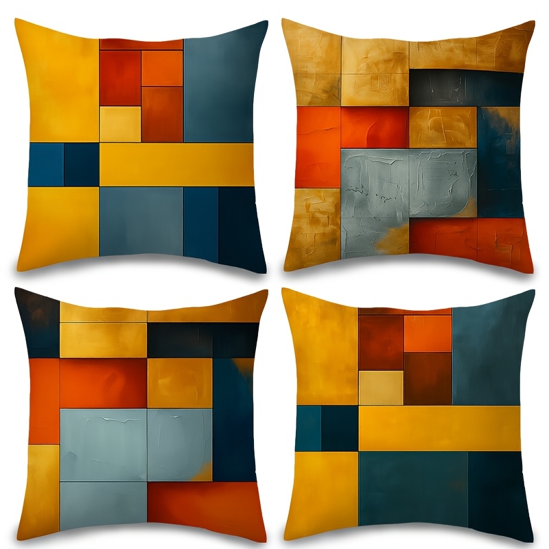 TEMU 4pcs Set Of Square Abstract Home Decor Digital Printed Office Throw Pillow Covers, Photography Props, Items For Couples, Tropical Pet New