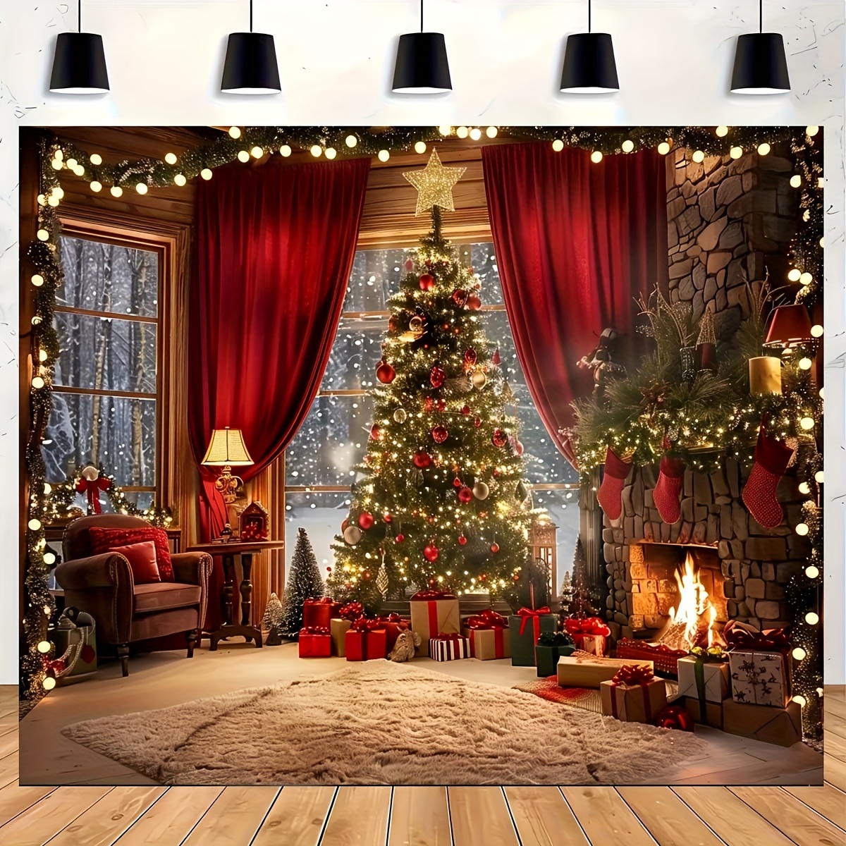 

Holiday Christmas Tree And Fireplace Backcloth For Holiday Photography And Party Decorations Banners Christmas Fireplace Backdrop