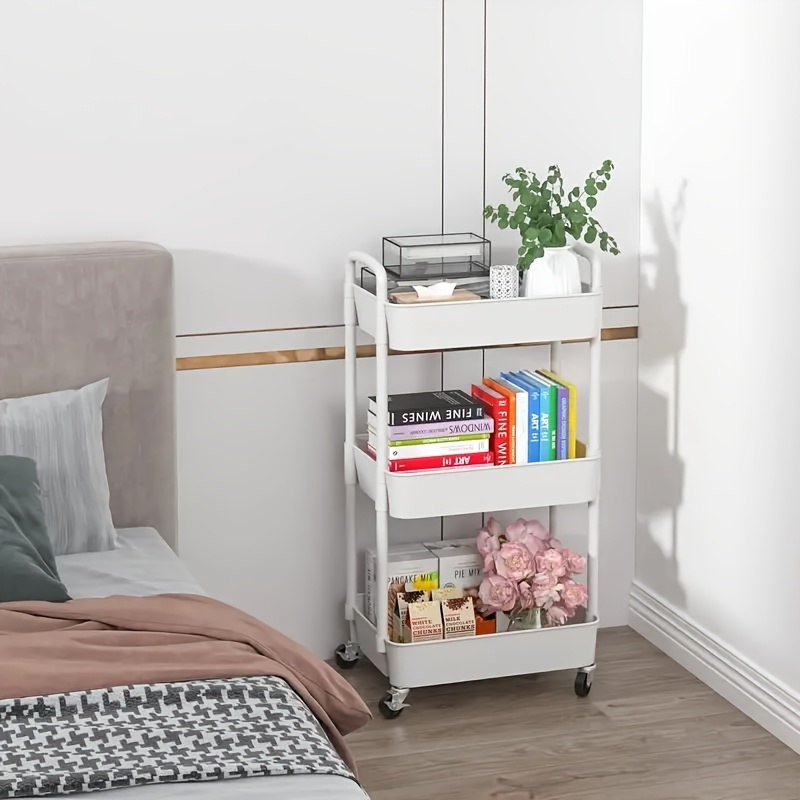 3-Tier Rolling Utility Cart with Wheels - Durable Plastic Bathroom Storage Organizer, Multifunctional Mobile Shelves for Bathroom, Bedroom, Kitchen - Space-Saving Floor-Standing Design, No Metal Parts, Easy to Move & Clean, Bathroom Organizers And Storage, Standing Shelf