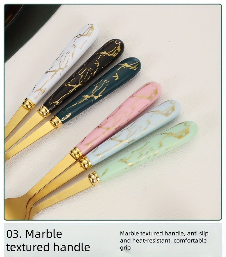 24pcs Cutlery Set, Elegant Marble Pattern Multi-Functional Tableware, Suitable for Restaurants and Desserts, Includes Dinner Forks, Soup Spoons, and Teaspoons - Ideal for Home and Hotel Kitchen Dining, Fanyishu Outdoor Tableware