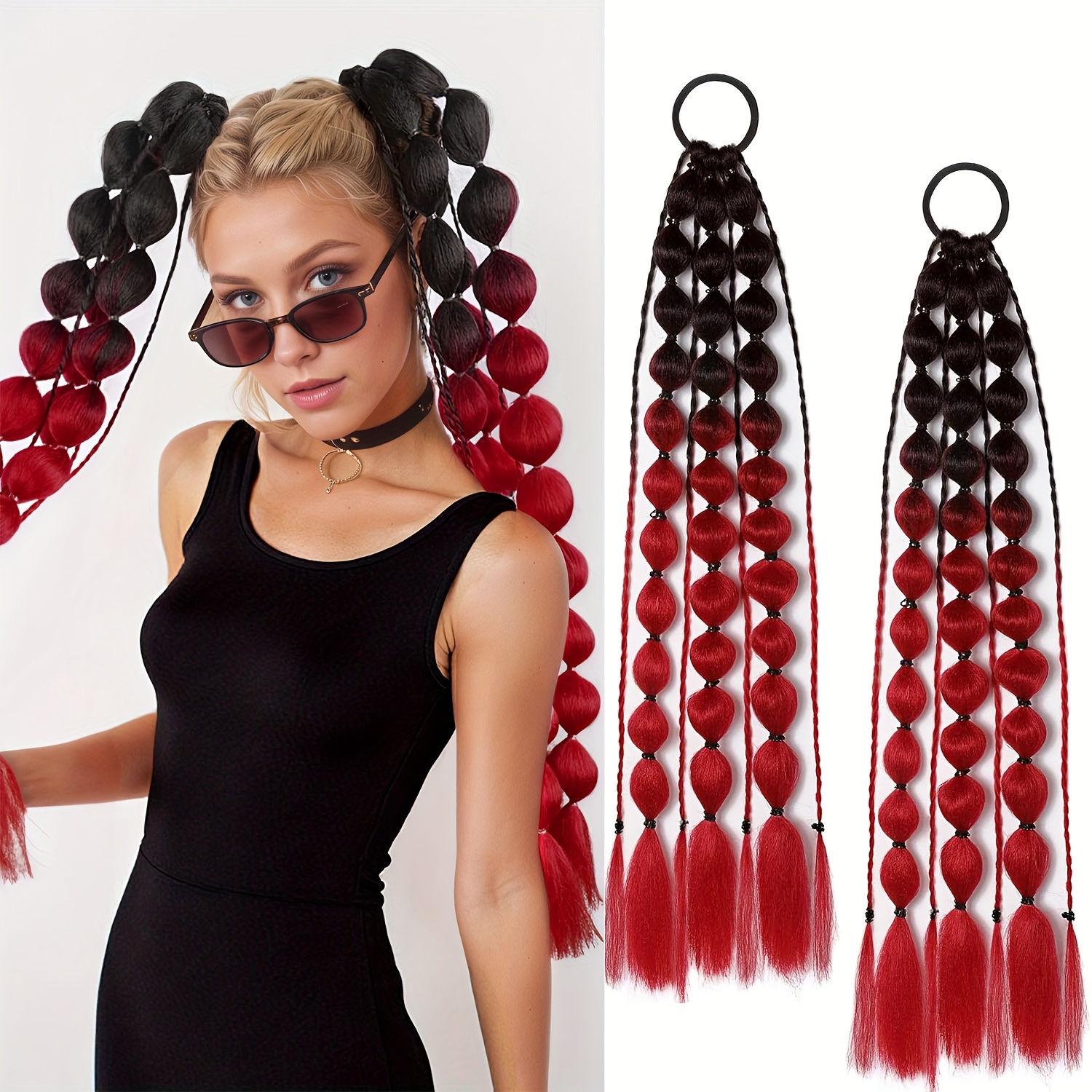 TEMU 2pcs Bubble Ponytail Extensions 24 Inch Colored Hair Extensions With Hair Tie Colorful Bubble Ponytail Hair Extensions For Girls Festival
