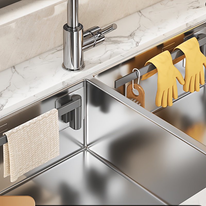 TEMU 1pc/2-pack Swivel Dishcloth Holder Kitchen Wall-mounted Dish Towel Draining Rack No-drill Hook Multi-functional Storage Towel Rack