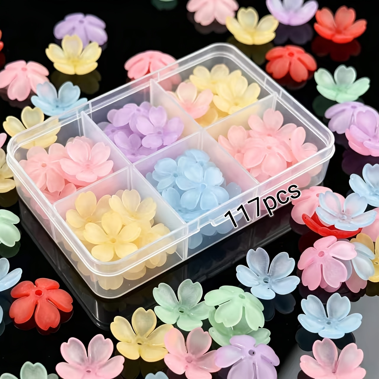 TEMU 117pcs 15mm Mixed Color Acrylic Frosted Cherry Petals Flower Material Pack Handmade Bead Materials Loose Beads Petals Suitable For Handmade