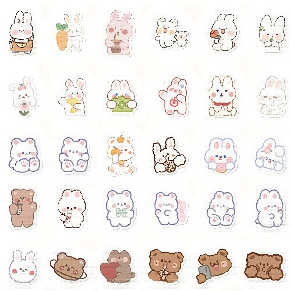 90pcs Little Bear Rabbit Creative Graffiti Stickers, Vinyl Self-adhesive Stickers Graffiti, Suitable For Roller Skating And Cycling , Diy Phone Cases, Skateboards, Luggage, Helmets, Etc.