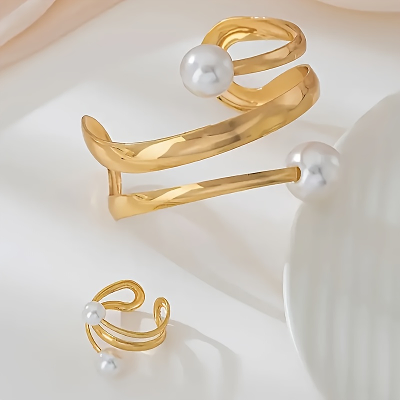 E-shop Geometrisches Armreif-Armband & Ring Schmuckset – Minimalistischer leichter Luxus, geeignet für den täglichen Gebrauch, elegantes passendes