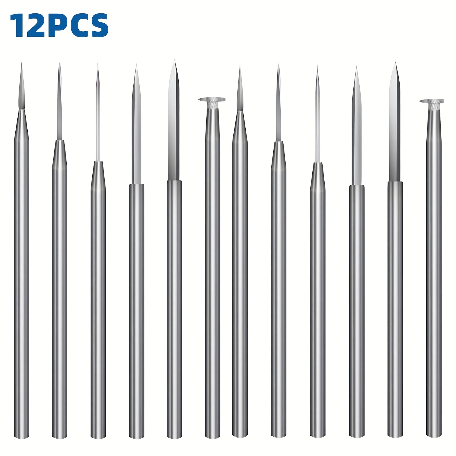 TEMU 12pcs Wood Carving Drill Bit Set (3mm Shank) For Rotary Tools - Micro Carving, Woodworking, Engraving & Projects