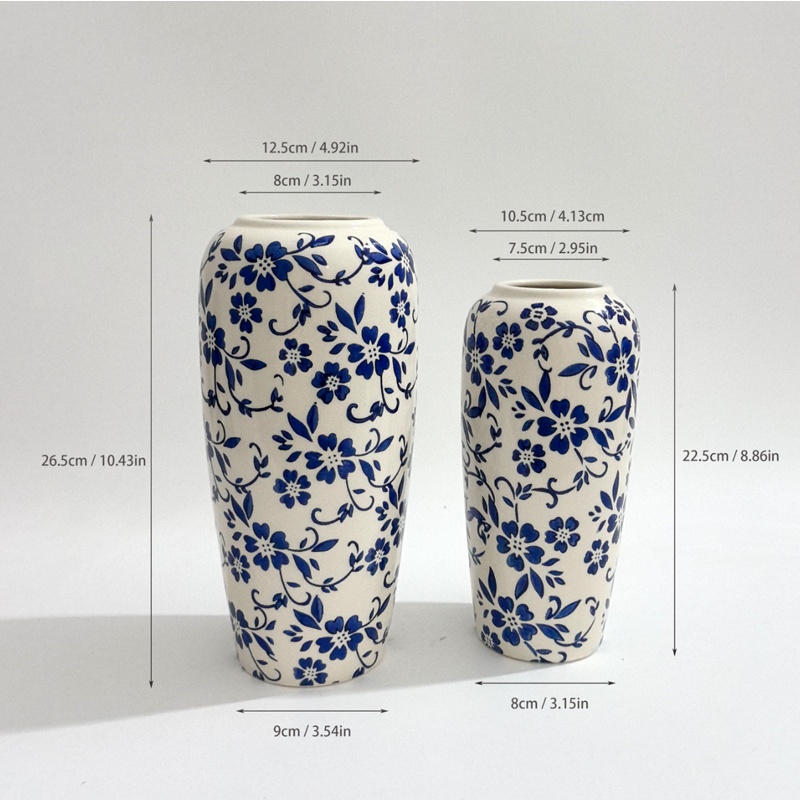 1個 手作り中国青花磁器花瓶 ヴィンテージ丸型花瓶 青色 伝統的な中国