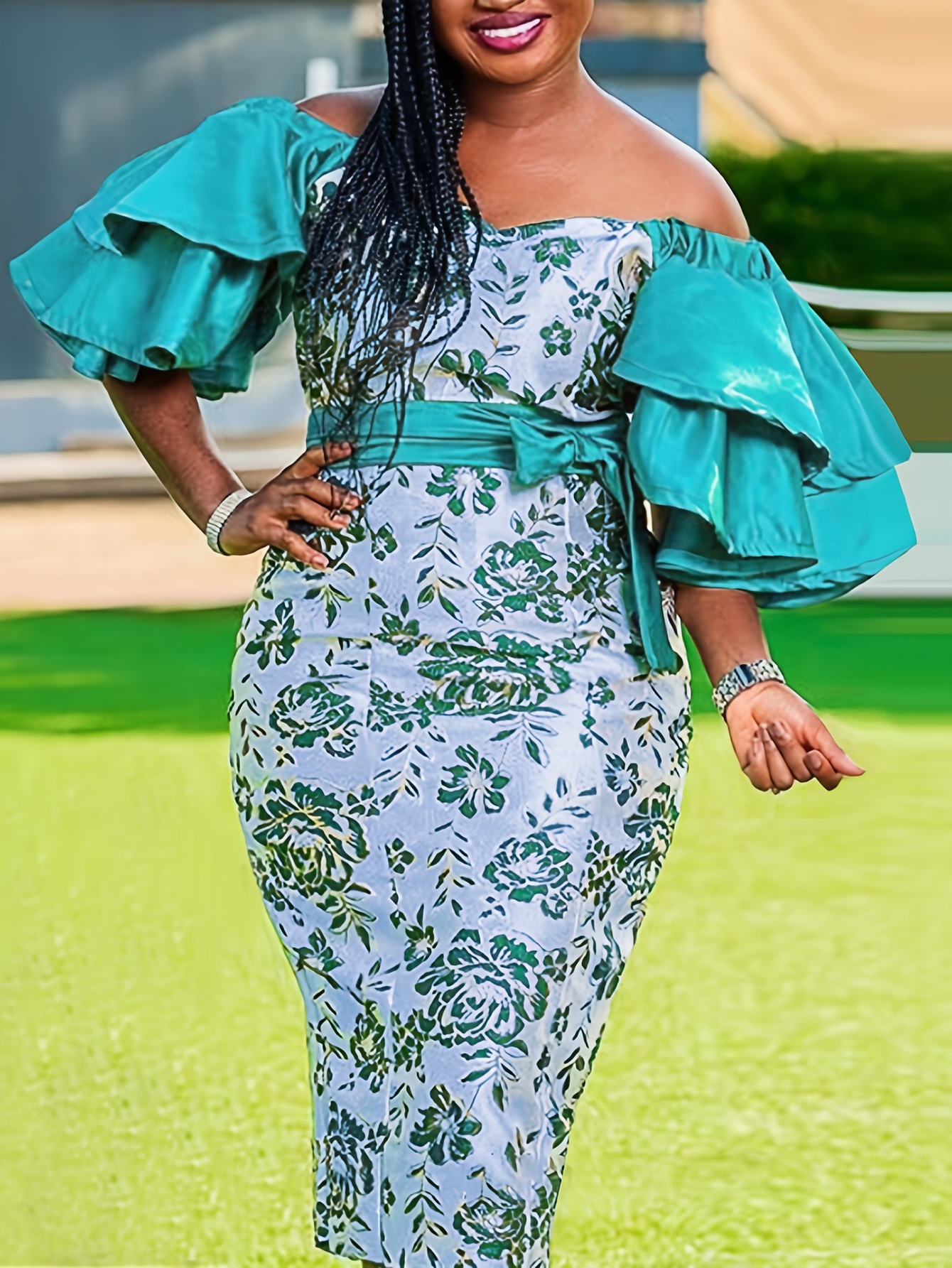 plus size floral bodycon dress Long Sleeve Square Neck Maxi Bodycon Dress – BALDONA