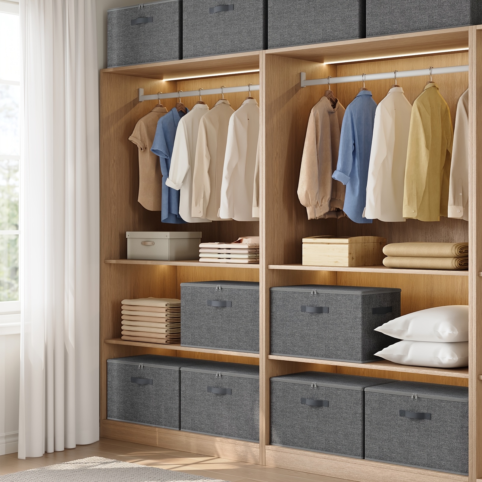 TEMU Cajas organizadoras plegables, cestas de almacenamiento con tapas, , organizador de ropa, tela no tejida, juego de 3, 50 X 30 X 30 cm, pizarra