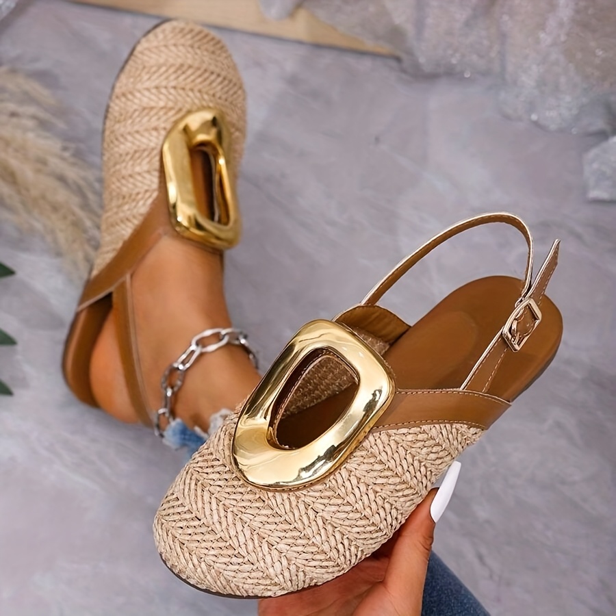 womens beige blonde black elegant closed toe flat sandals Temu