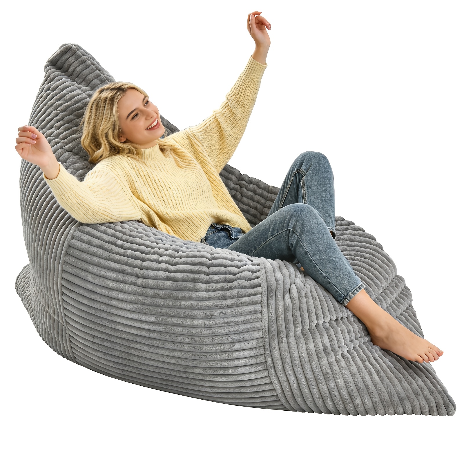 Image of 2-in-1 Multifunctional Bean Bag Chair & Sofa Bed - Oversized Floor Cushion With Foam-filled Padding, Stackable Suitable For Reading, Gaming, , Room, Dorm, Living Room - Soft Bedchair, No