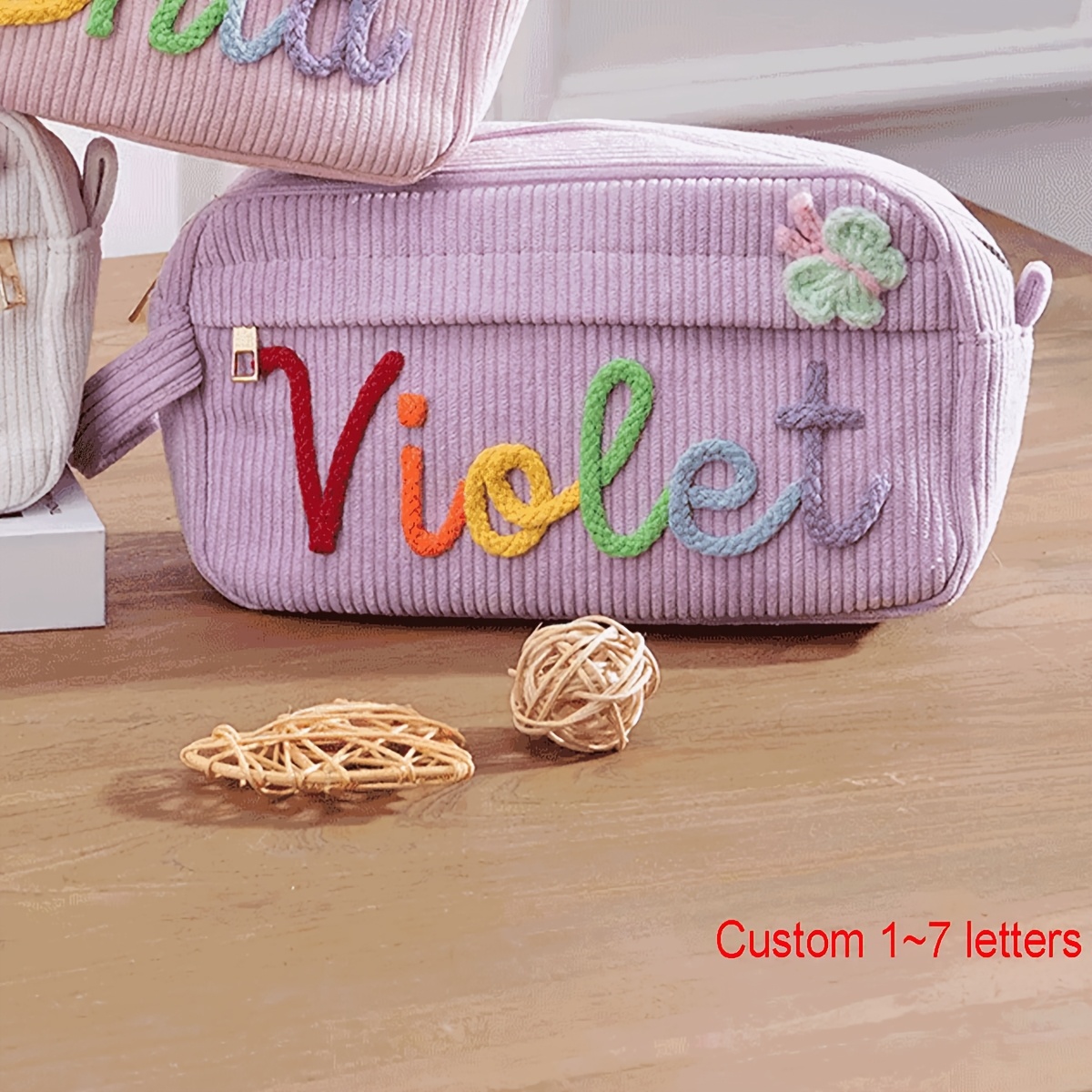 TEMU [customizable] 1 Customizable Women's Clutch Bag, Corduroy Makeup Bag: Personalized Colorful Yarn Name Pencil Case, Fashionable And Easy Mini