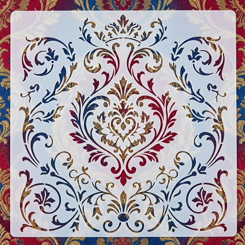 TEMU 1pc Damask Stencil | Vintage Floral Scrollwork Template Baroque Motif Pattern Hollow Out Reusable Art Craft Template For Painting Projects,