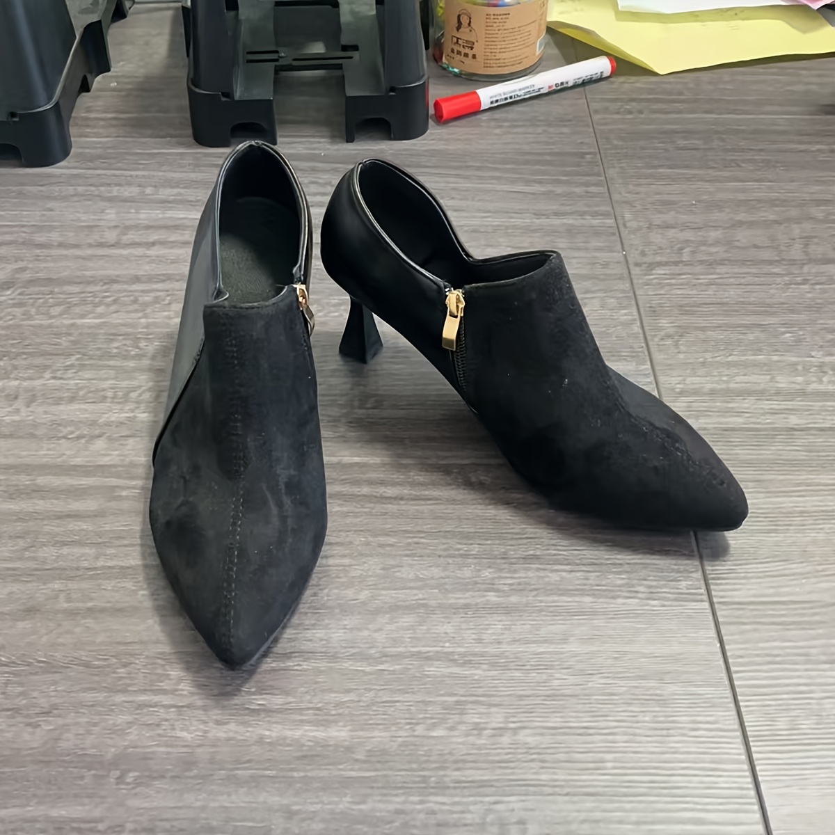 TEMU Office Party Boots With A , High Heels, Elegant And Fashionable, Versatile With Side Zippers And Pointed Toes, Suitable For ., Women Shoes