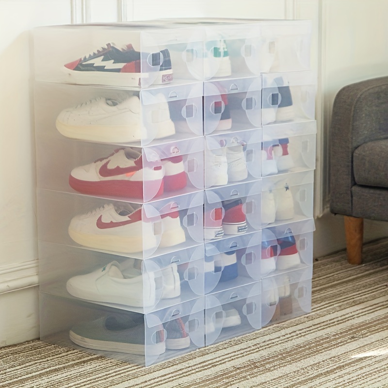 

20-piece Stackable Shoe Storage Boxes - Transparent, Thickened Plastic With Flip Lid For Men & Women's Shoes And Boots - Waterproof, Multi-purpose Organizer