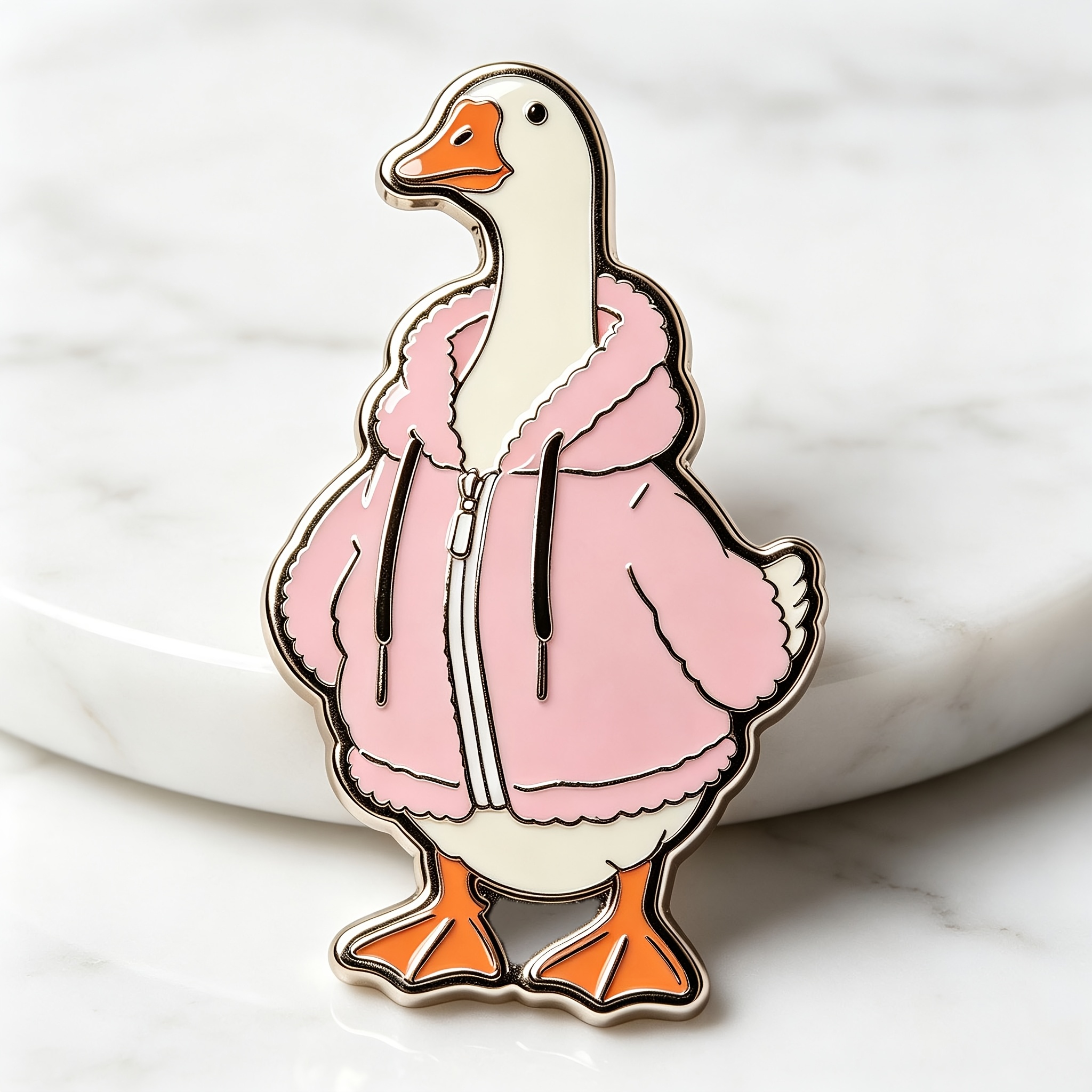 TEMU Cute Pink Plush Jacket With Large Enamel Pin, Casual Hooded Sweatshirt, Versatile Decoration For Bags And Clothes