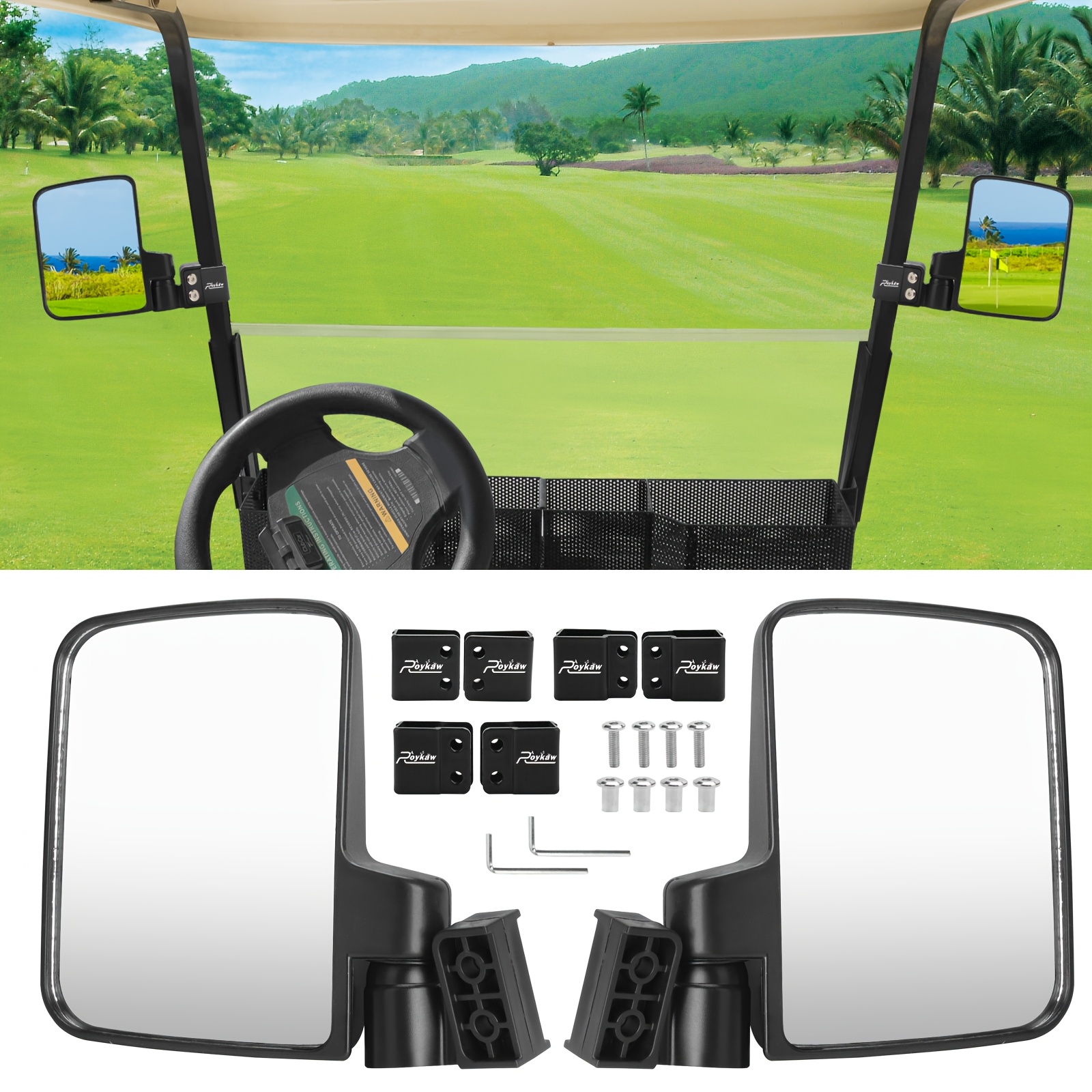 TEMU Roykaw Golf Cart Mirrors, Fits , Golf Cart And Other Vehicles, 0.75"-1.25" Square Frame, Convex Lens Provide Visionrange, Rotatable, Sturdy And No Vibration