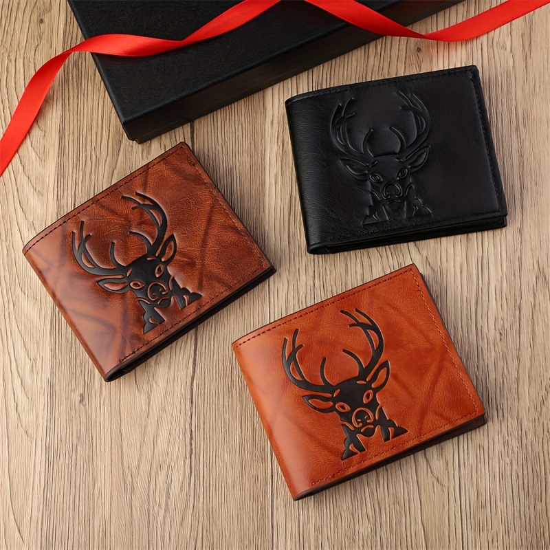 

Chic Elk Pattern Leather Wallet For Men - Slim, Business-ready Design With License & Coin Holder - Perfect Gift For Birthdays, Christmas, Father's Day, Valentine's, Short, Middle-aged, Boyfriend