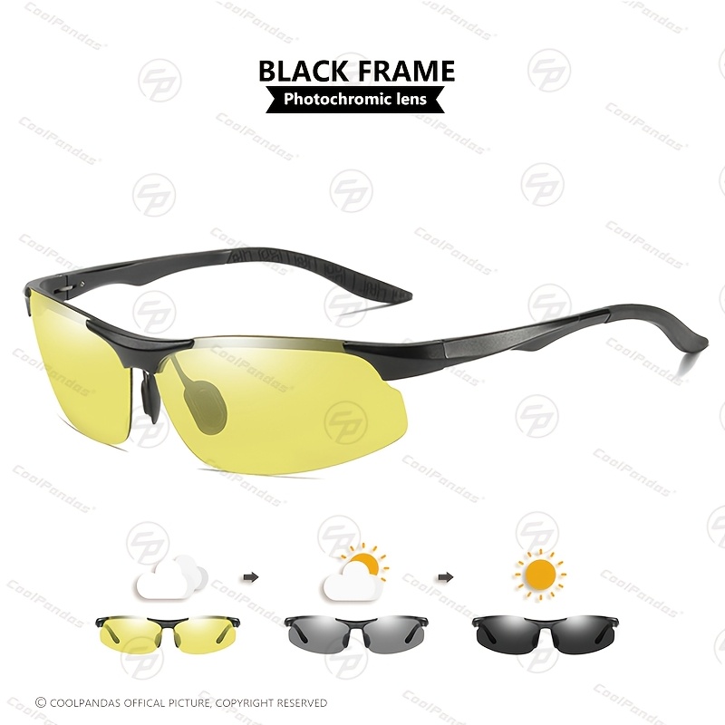 Image of Aluminum Magnesium Photochromic Sunglasses Men Driving Sunglasses Day Night Vision Driver Goggles Yellow Lens