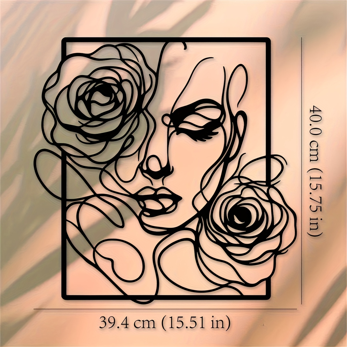  . abstrakte schwarze metall wanddekoration - weibliches gesicht mit rosendesign, moderne linienkunst ästhetik raumdekoration,   für salon oder familie,   geschenk für neues zuhause/hochzeit/ , art deco