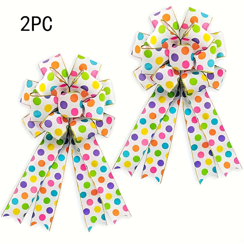 

2pcs Polyester Polka Dots Burlap Bows, 11.4"x19.7" - No Feathers, No Battery, Electricity-free, Ideal For Easter & Spring Decor, Party Ornaments, Indoor & Outdoor Decoration