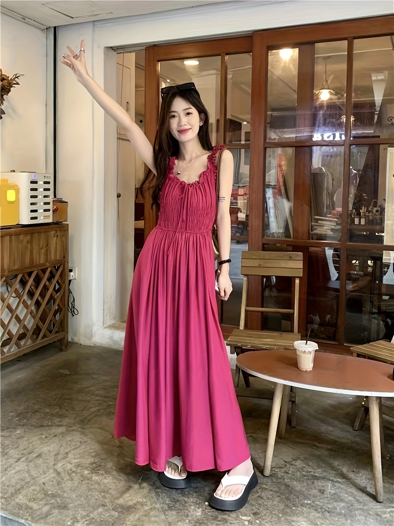 womens suspender dress ruffles cinched waist flared a line - Temu