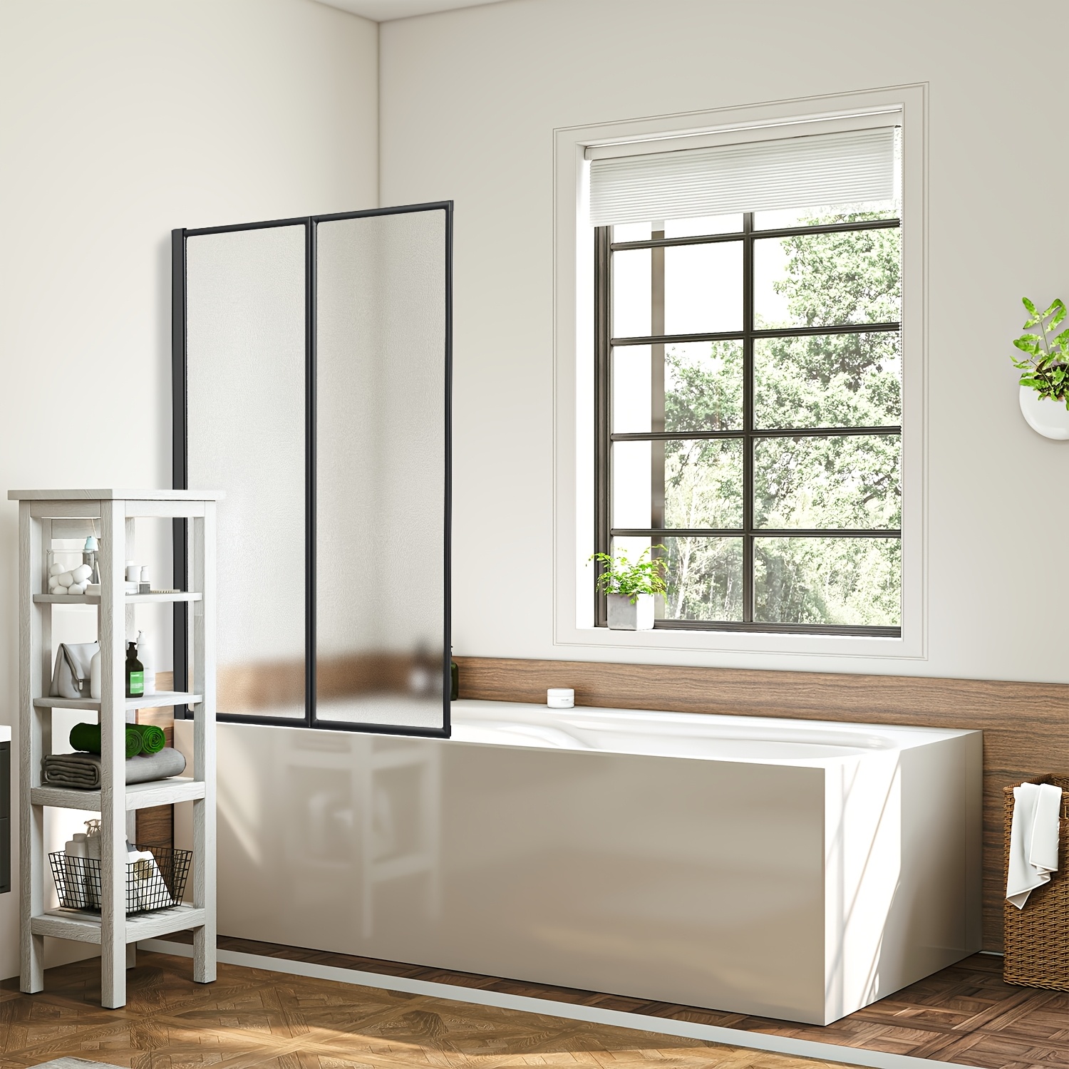 Bathtub Splash Guard/shower Screen With Frame - Shatterproof Ps Plastic Frosted/ Panels, Foldable Suitable For Bath Tub, Suitable For & Spa, Water Drop Or Frosted Door, Storage