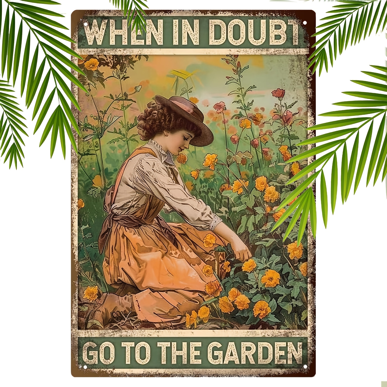 

1pc Traditional Metal Tin Sign - " Go To The Garden" Iron Wall Hanging Plaque, Multipurpose Decor For Home, Bar, Coffee Shop, 12x8 Inch, No Electricity Needed