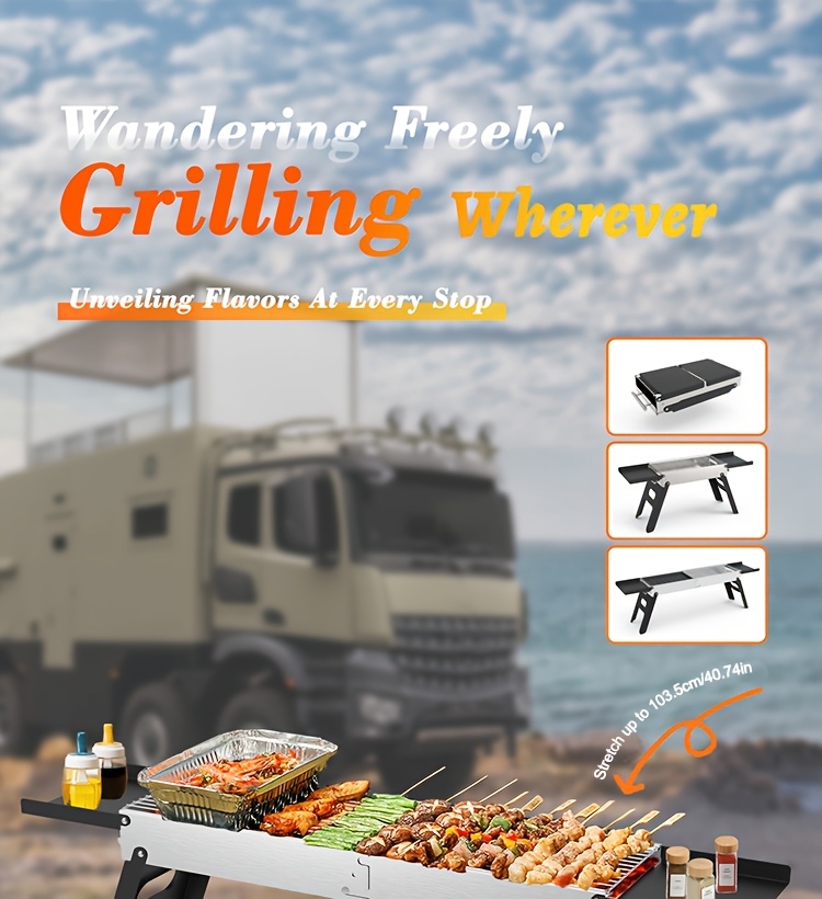 This Portable Charcoal Barbecue Grill Features a Convenient Retractable Design for Easy Transport. It Measures 17.51 Inches by 9 Inches When Stored And Expands to 28.34 Inches by 9 Inches When Set Up, Stretching to 40.74 Inches by 9.05 Inches. It Comes with Barbecue Tools And Makes a Great Gift for Men.