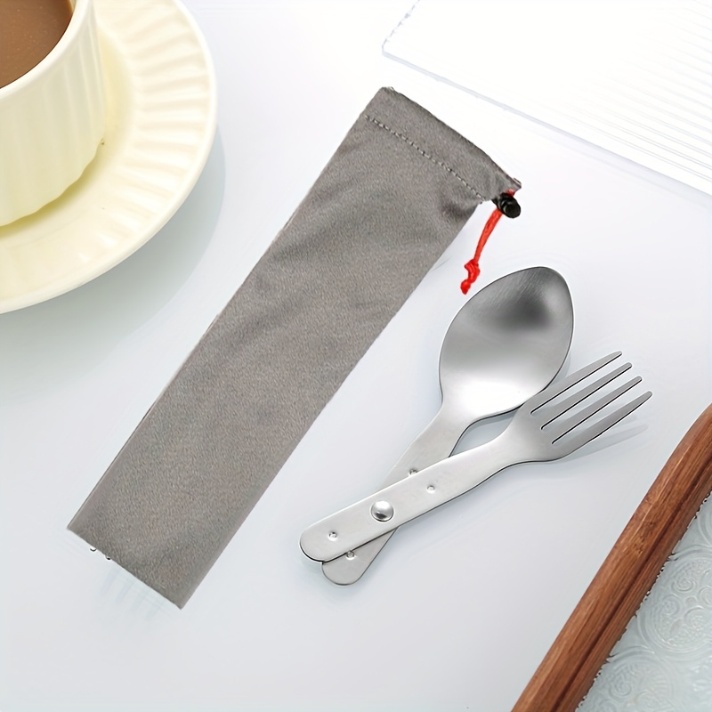 2pcs set 2 in 1 multifunctional stainless steel cutlery with folding spoon and fork   for hiking camping or backpacking trips Product details 1