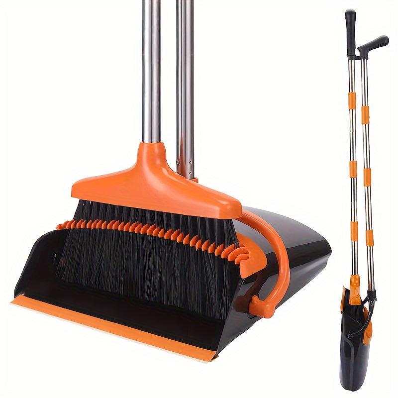 TEMU Ergonomic Broom And Dustpan Set With Long Handle - Ideal For Pet Hair, Home, Office, Indoor & Outdoor Cleaning - Sweep Combo With Built-in Comb For Easy
