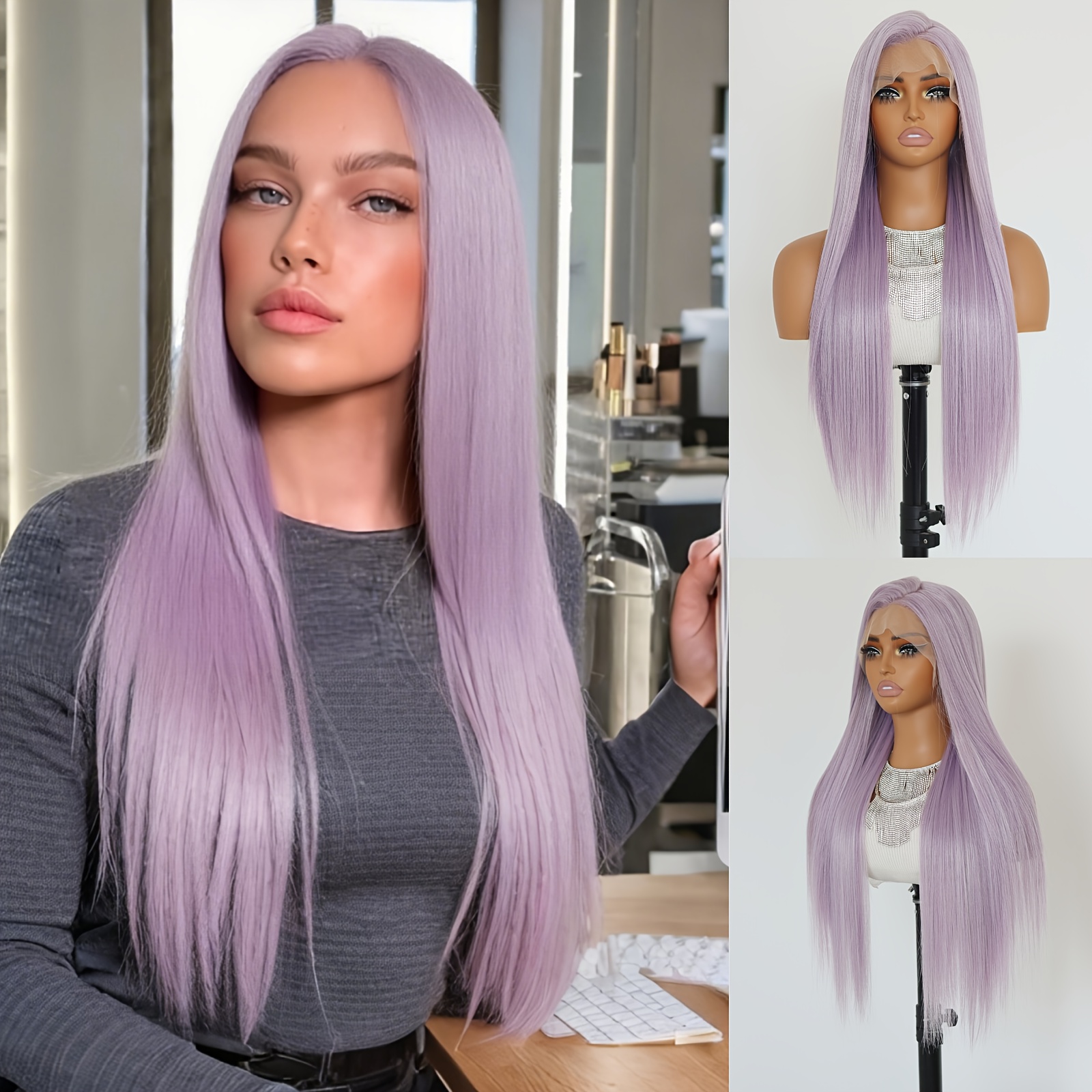 Women\'s 26 Inches Natural Purple Synthetic Lace Front Wig 26 main image 2