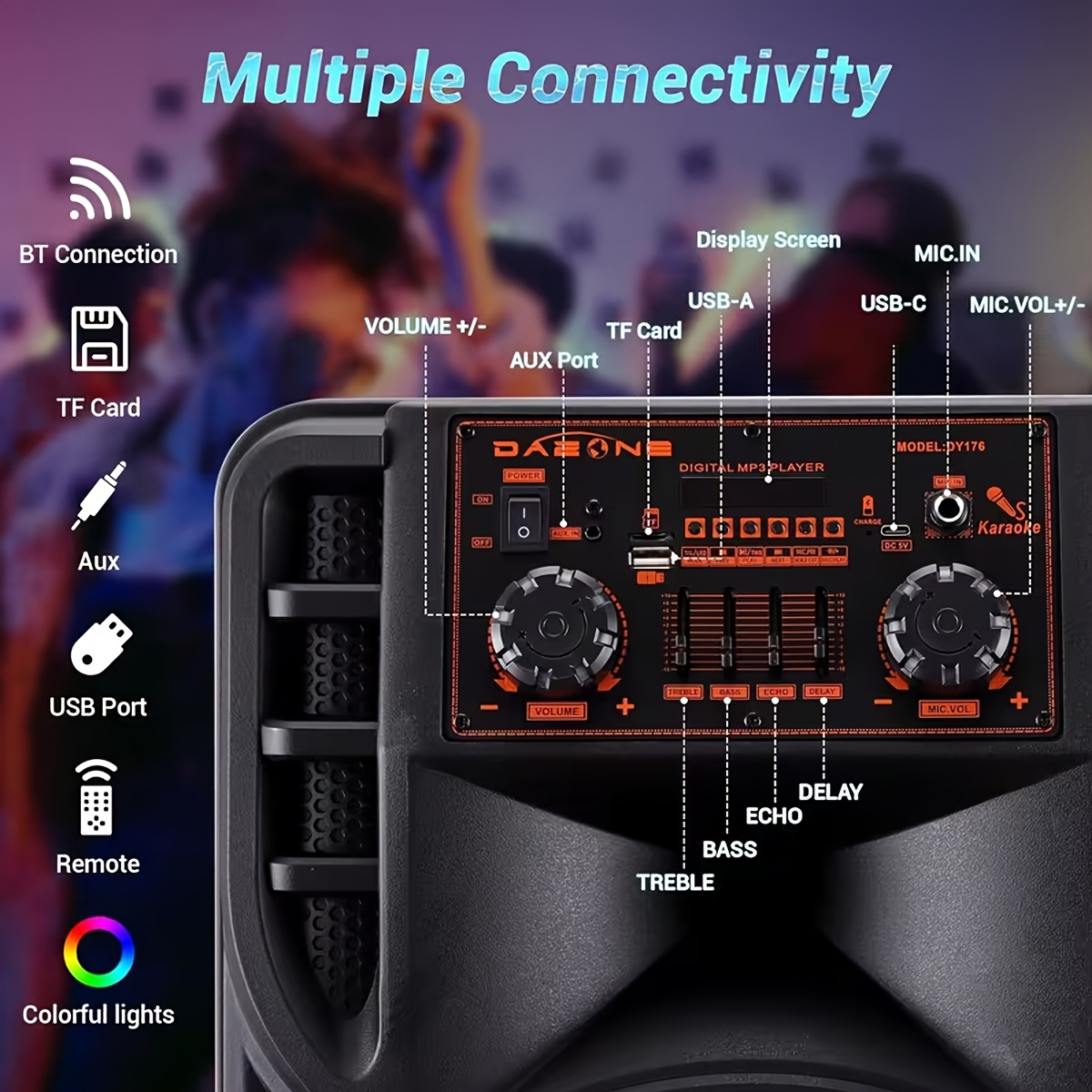 7000W Portable Wireless Speaker with RGB Party Lights