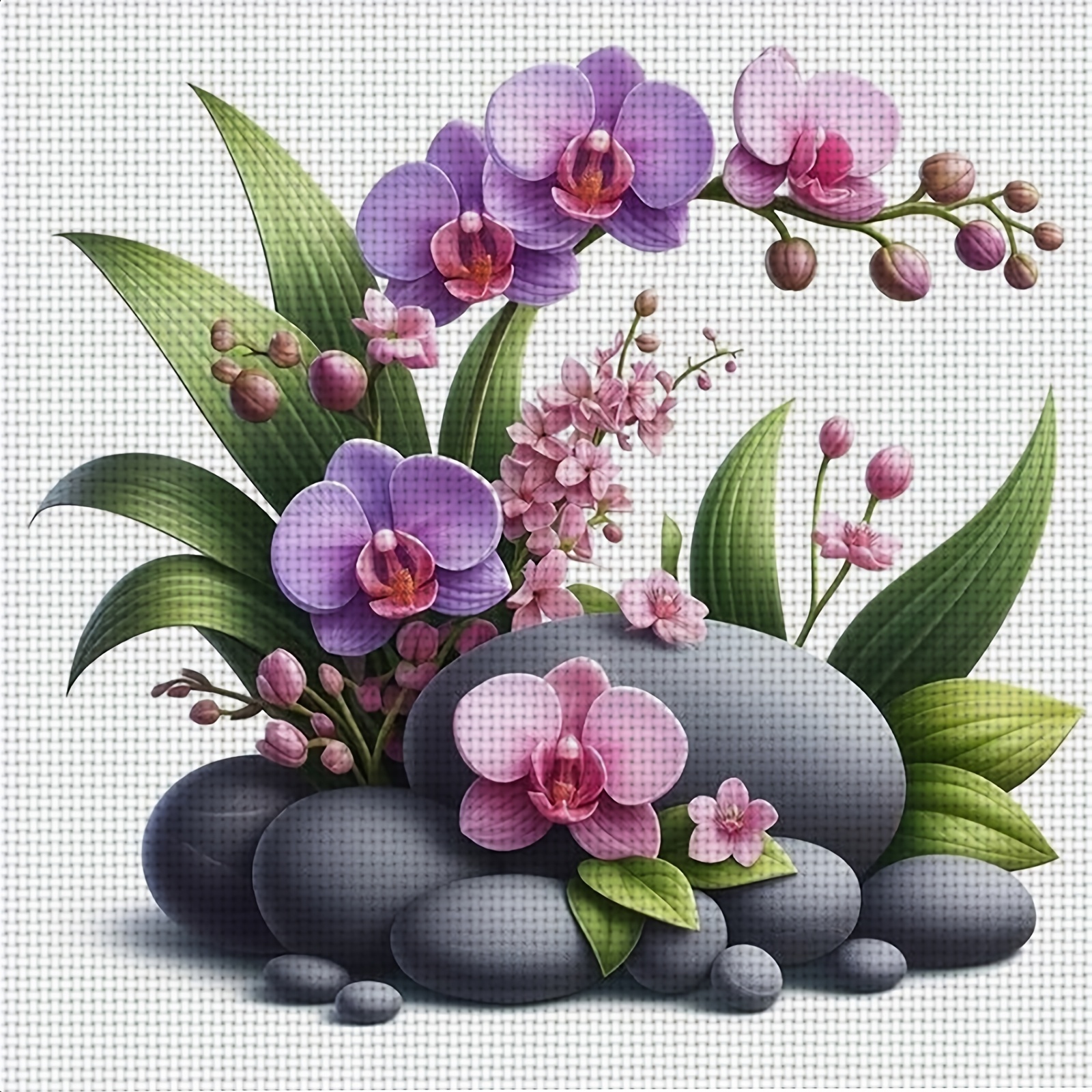 TEMU A New 11ct Printed Cross- Kit 'purple Orchid With Gray Stone', Suitable For Adult Beginners Looking For A Relaxing Experience. The Kit Includes