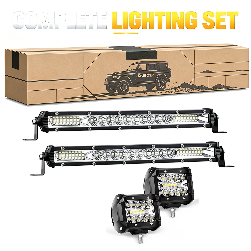TEMU 22inch 10inch Led Work Light Bar + 4inch Led Light Bar For Offroad , No Battery Required