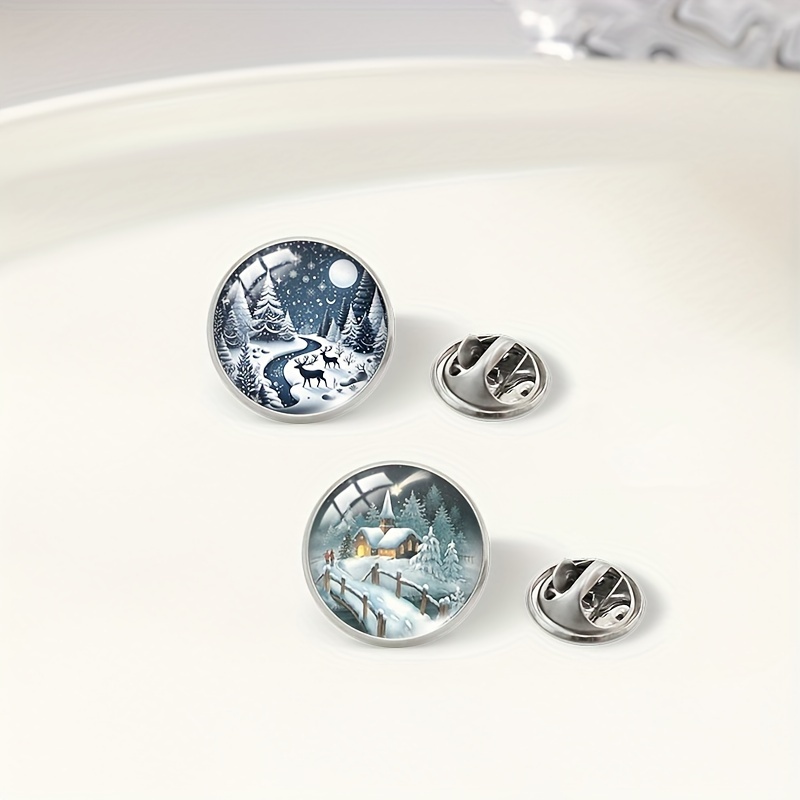 TEMU 1pc/2pcs Winter Scene Pattern Men's Collar Pin Jewelry Accessory, For Winter