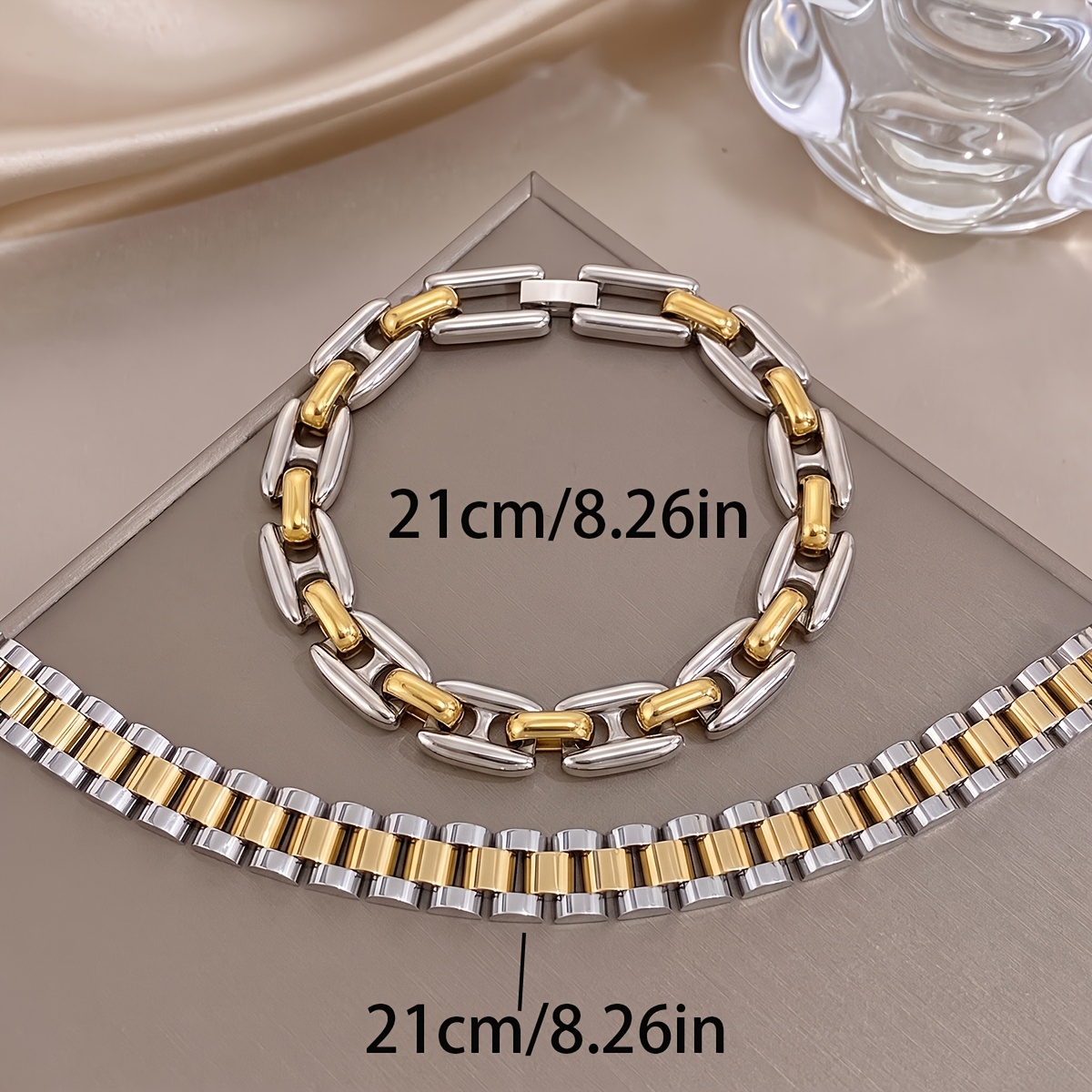 2pcs Women's Dual-Color 18K Golden Plated Bracelet Set