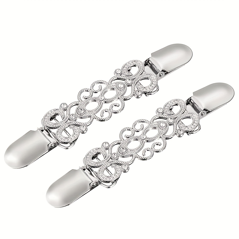 E-shop 2 Stück Vintage Wirbel-Pullover-Clips – Weiß vergoldete Clips mit künstlichen Kristallen für Cardigans, Kleider & Schals – Elegante Accessoires