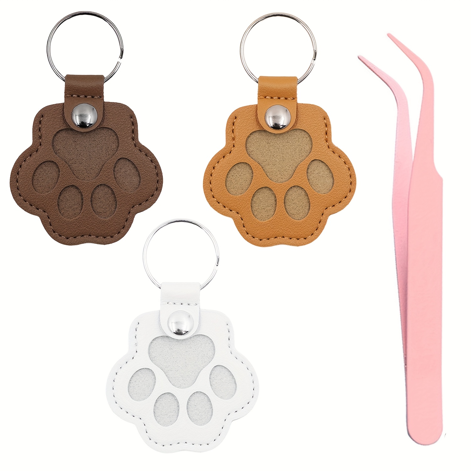 Image of 3pcs Shaped Faux Leather Keychain, Pet Hair Keychain, Pet Memorial Gift Keyring, Handmade Key Holder For Collecting Cat And Dog Hair - Memorial Gift For Pet Lovers