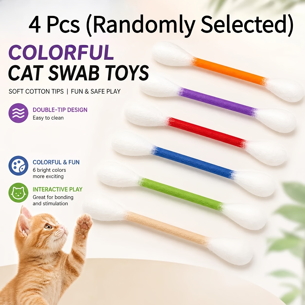 4pcs Large Cat Teething Toys, Durable Chew Rope For Kittens, Enormous Interactive Felt Sticks For Boredom Relief And Exercise, Random Colors, Without Battery