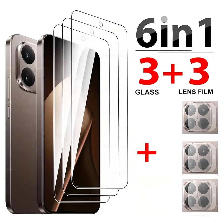 E-shop 6-in-1 3 Stück Klarsichtgehärtetes Glas und 3 Stück Kameralinsenfolie für Xiaomi 15T/15T Pro Bildschirm Kameraschutzfolie Glas