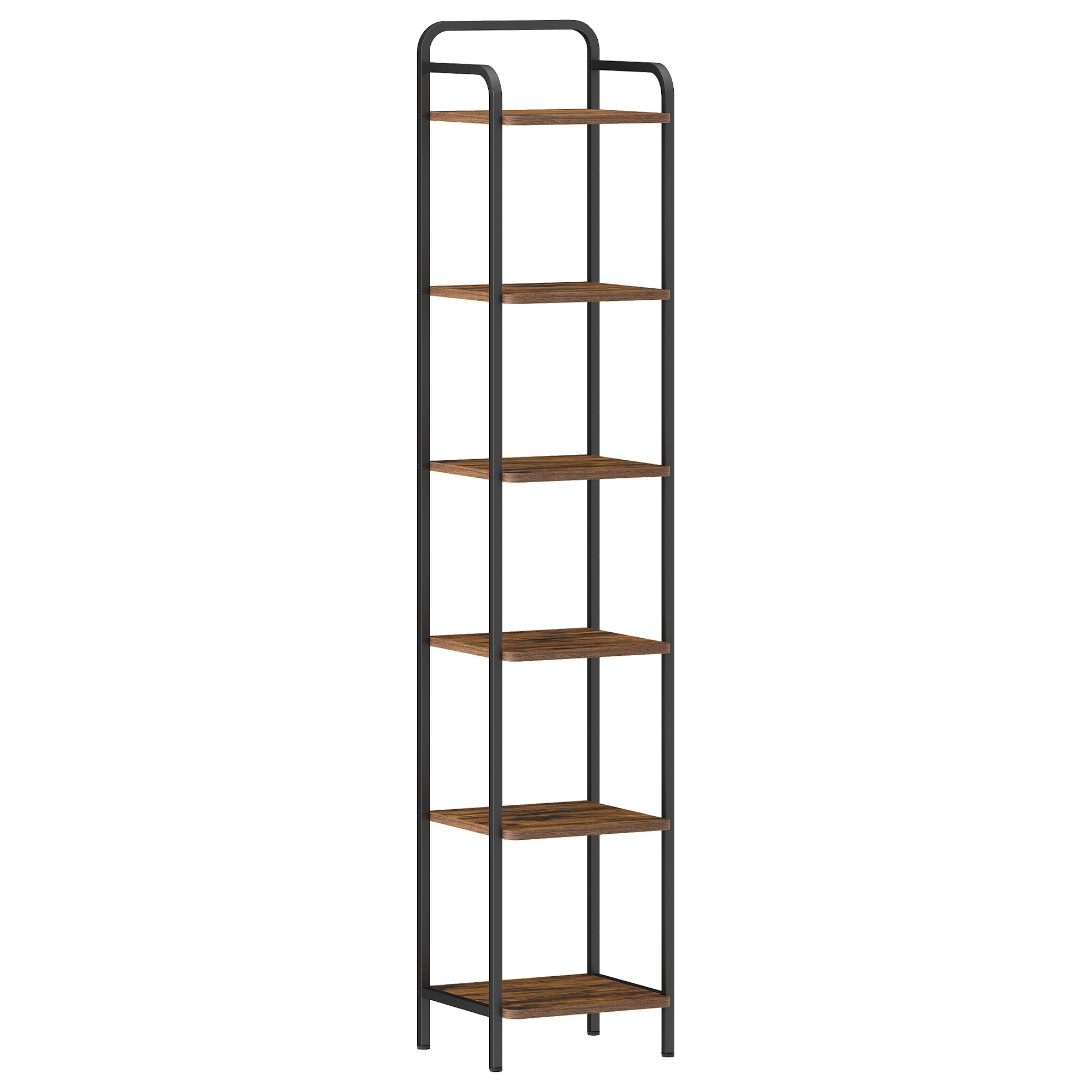 E-shop Regal, Bücherregal, Stehendes Regal, Schmales Regal, Industriell Eckregal für Home Office, Wohnzimmer, Schlafzimmer, Küche, 6 Ebenen,